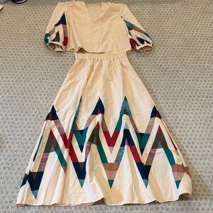 Elegant Multicolor Chevron Top and Maxi Skirt Set